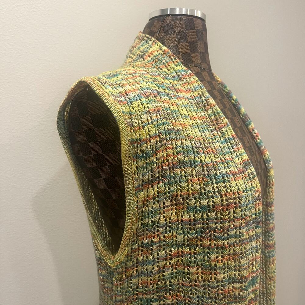 Vtg 90s Rainbow Crochet Cardigan Sleeveless S/M Long Sweater Knit Hippie Grunge - Picture 6 of 11